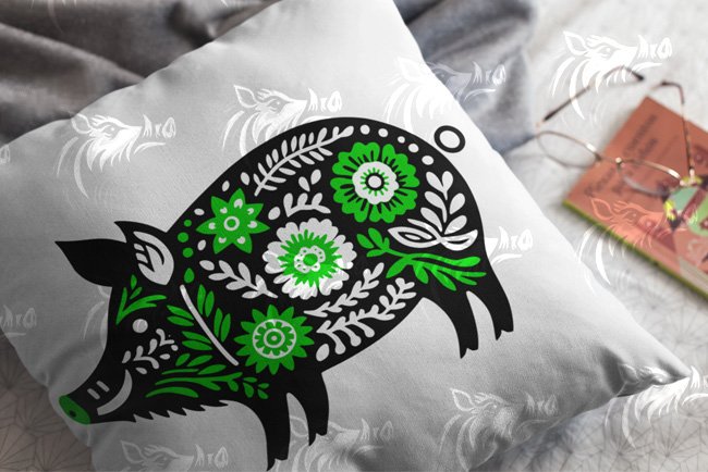 Green Floral Wild Boar PNG | Unique Hog Design for Sublimation & Crafts