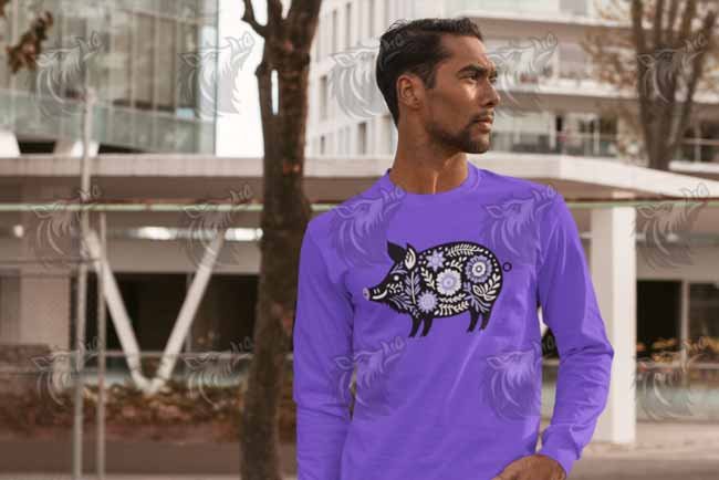 Lavender Floral Wild Boar PNG | Elegant Hog Design for Sublimation & Crafts