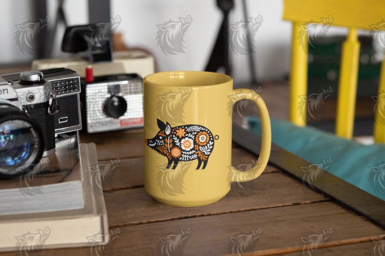 Orange Floral Wild Boar PNG | Unique Hog Design for Sublimation & Crafts