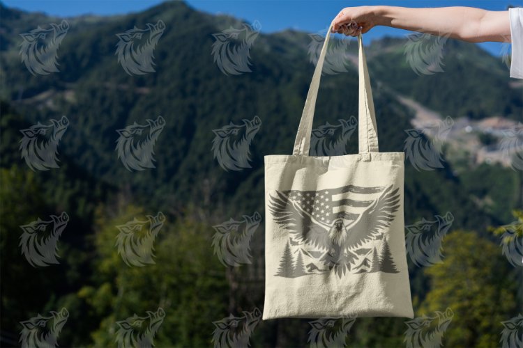Hawk Eagle US Flag Mountain Peaks SVG | Patriotic Vector Design