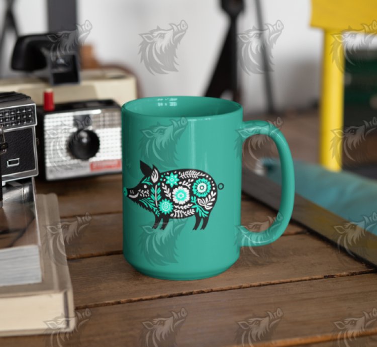 Teal Floral Wild Boar PNG
