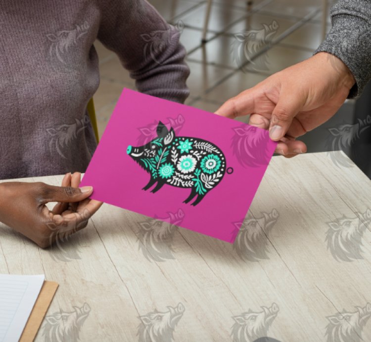 Teal Floral Wild Boar PNG