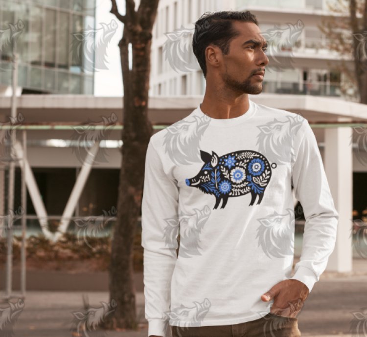 Royal Blue Floral Wild Boar