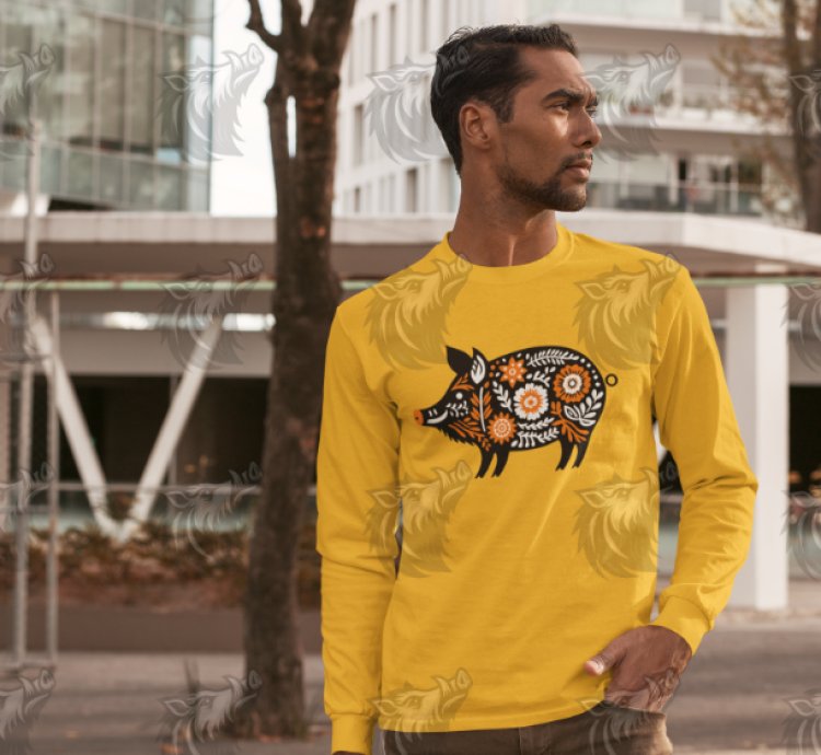 Orange Floral Wild Boar