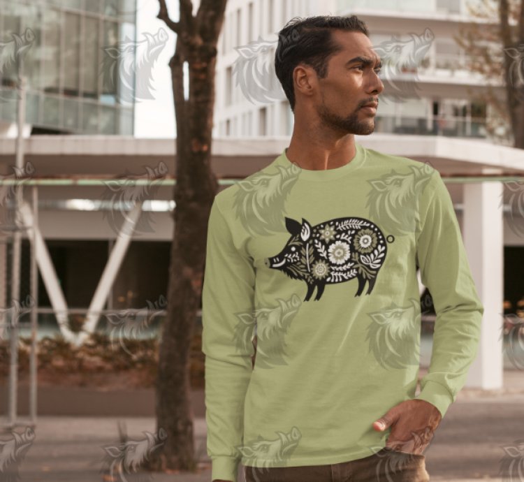 Military Green Floral Wild Boar