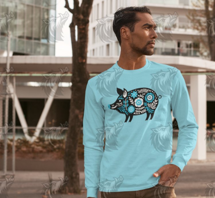 Ice Blue Floral Wild Boar