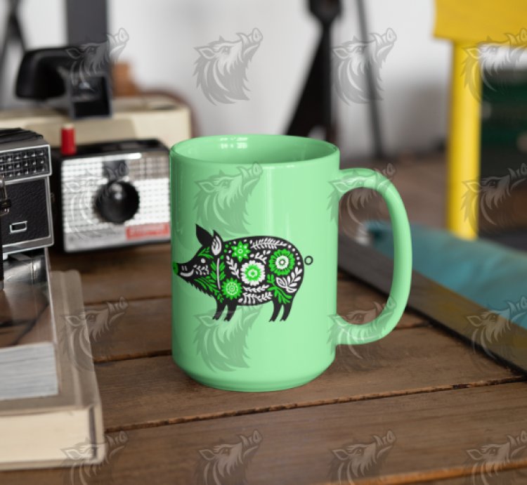 Green Floral Wild Boar