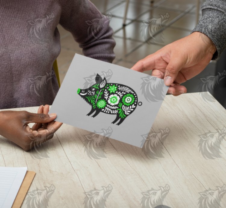 Green Floral Wild Boar