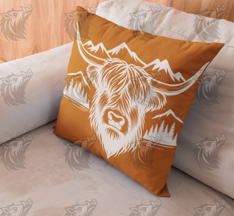 Highland Cow Mountain Scene SVG
