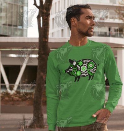 Green Floral Wild Boar 3