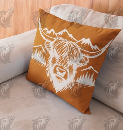 Highland Cow Mountain Scene SVG