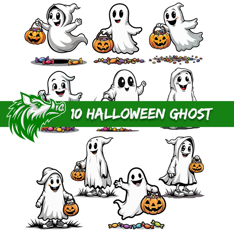 10 Free Halloween Ghosts High Res PNG Bundle