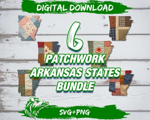 6 Patchwork Arkansas States PNG Bundle V1