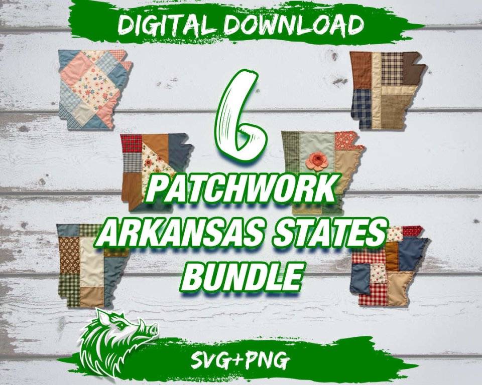 6 Patchwork Arkansas States PNG Bundle V1
