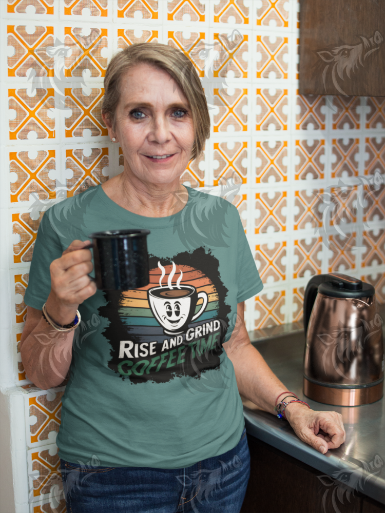 Rise and Grind Coffee Time PNG – Motivational T-Shirt Design
