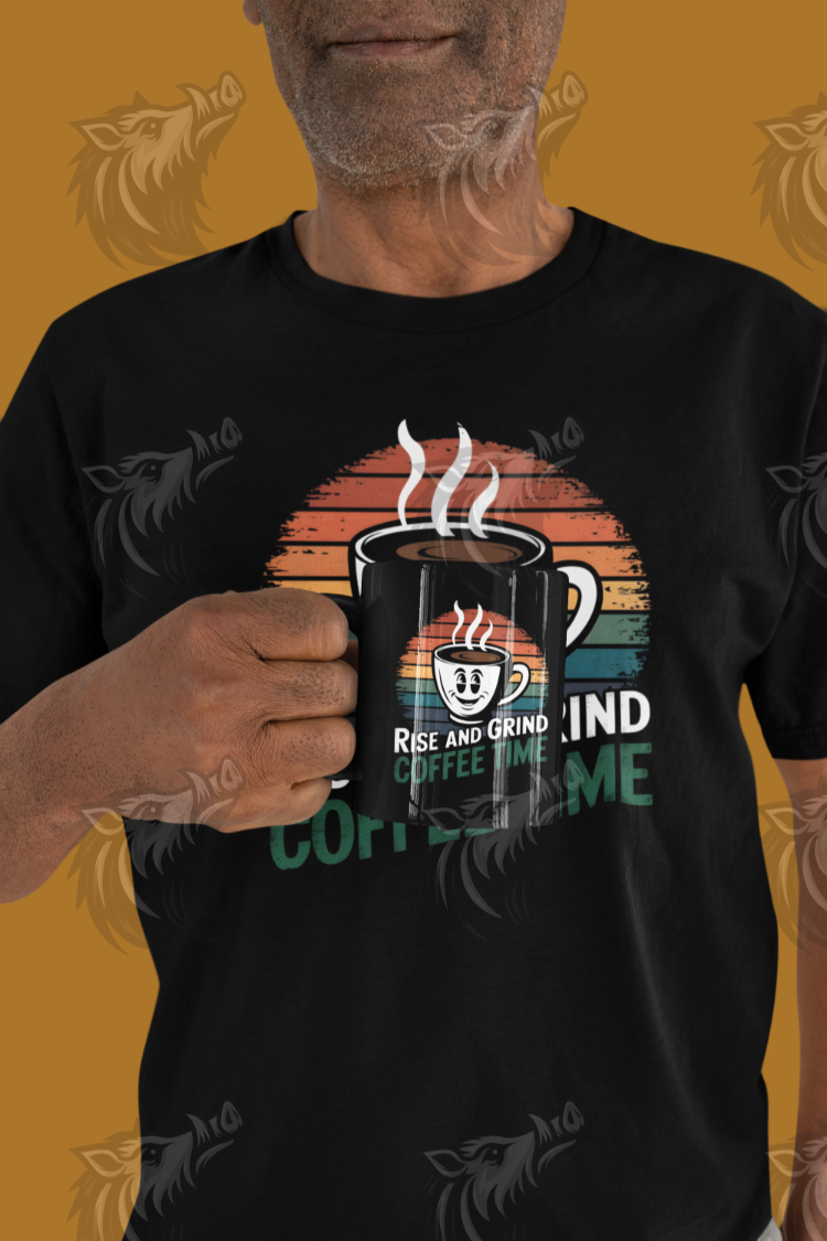 Rise and Grind Coffee Time PNG – Motivational T-Shirt Design